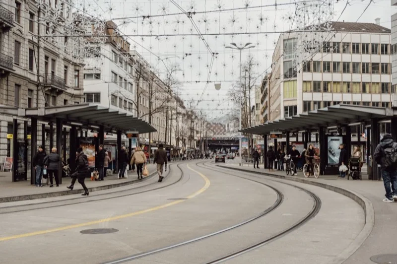 christmas decoration over street — illustrative editorial photography, not a verified location