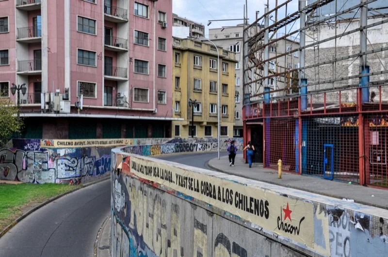urban street view with graffiti in santiago — illustrative editorial photography, not a verified location