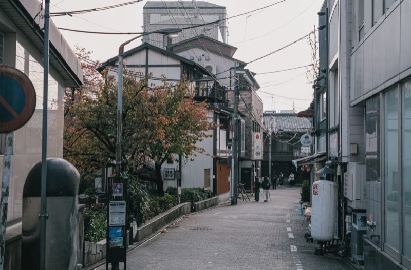 quaint street scene with traditional architecture — illustrative editorial photography, not a verified location