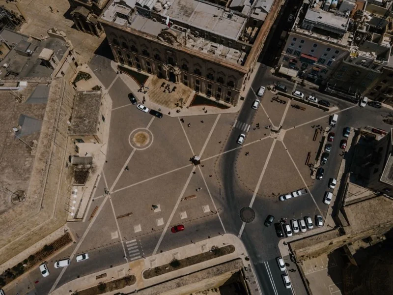 bird s eye view of city buildings — illustrative editorial photography, not a verified location