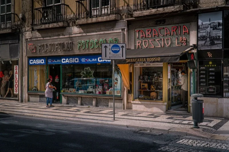 shops by the street — illustrative editorial photography, not a verified location