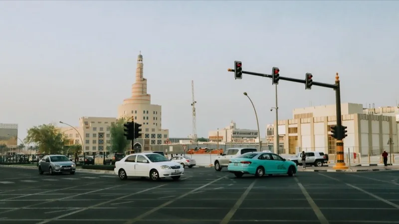 doha city traffic at fanar islamic cultural center — illustrative editorial photography, not a verified location
